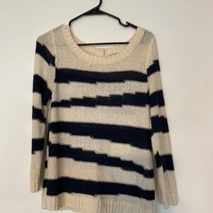 Lucky Brand Navy and Cream Striped Sweater